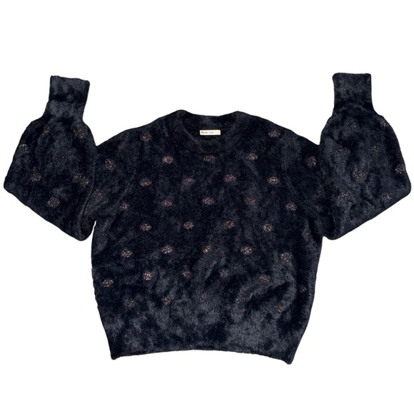 Marine Layer Black Sparkle Dot Fuzzy Chenille Crewneck Sweater Size‎ L - Picture 2 of 13